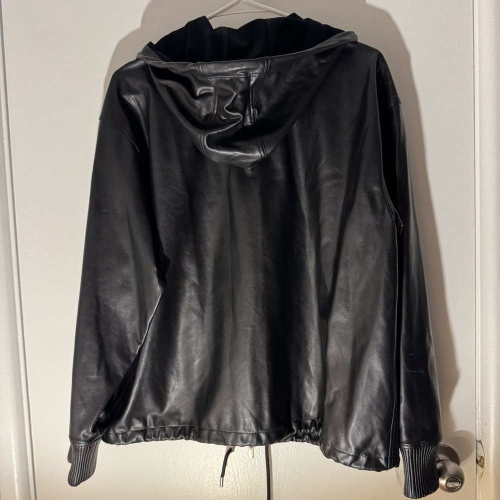 A.L.C. Hooded Faux Leather Full Zip Jacket Size Small in Solid Black - Picture 6 of 8